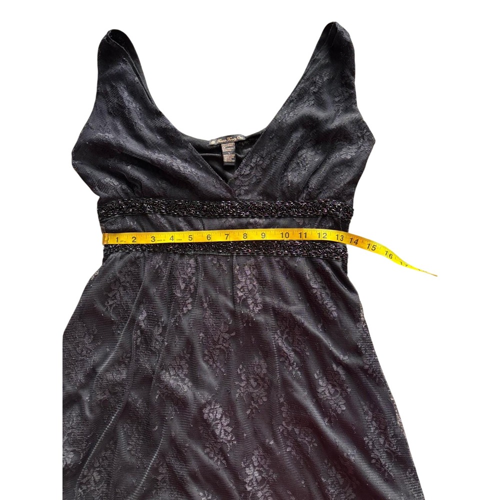 Y2K Lace Cocktail Dress Black Beaded Whimsigoth Empire Waist V-Neck Vintage - Picture 8 of 10